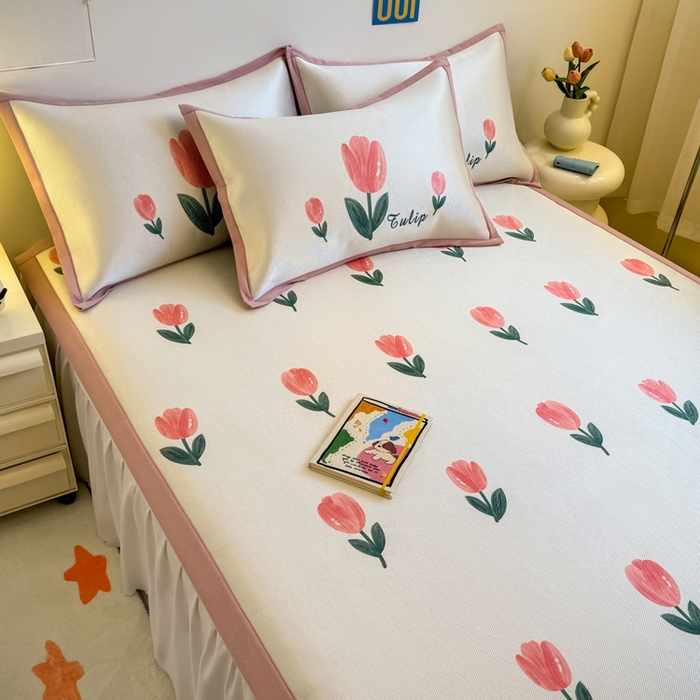 91家纺网 家纺一手货源 找家纺 全季家居 2025新款A类小清新数码印花冰藤席凉席席子 郁金香 床席