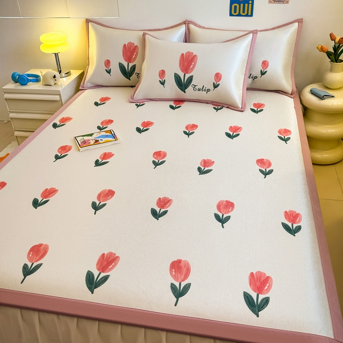 91家纺网 家纺一手货源 找家纺 全季家居 2025新款A类小清新数码印花冰藤席凉席席子 郁金香 床席