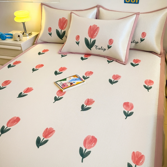 91家纺网 家纺一手货源 找家纺 全季家居 2025新款A类小清新数码印花冰藤席凉席席子 郁金香 床席