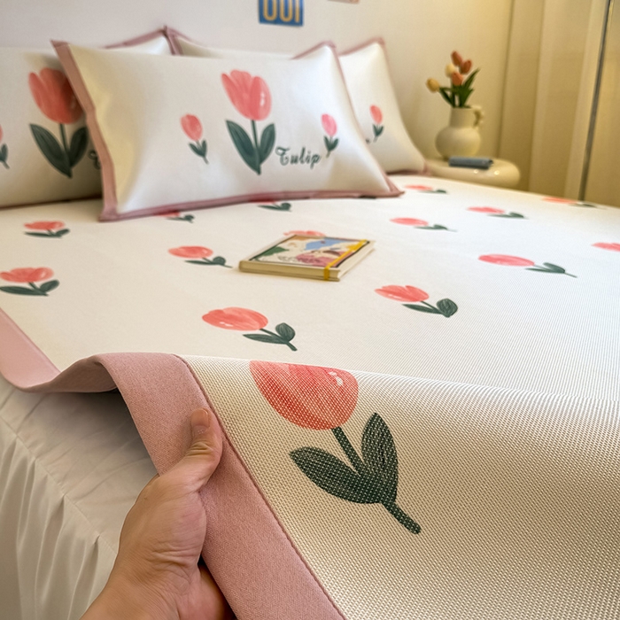 91家纺网 家纺一手货源 找家纺 全季家居 2025新款A类小清新数码印花冰藤席凉席席子 郁金香 床席