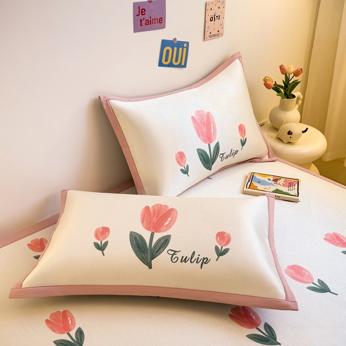 91家纺网 家纺一手货源 找家纺 全季家居 2025新款A类小清新数码印花冰藤席凉席席子 郁金香 床席