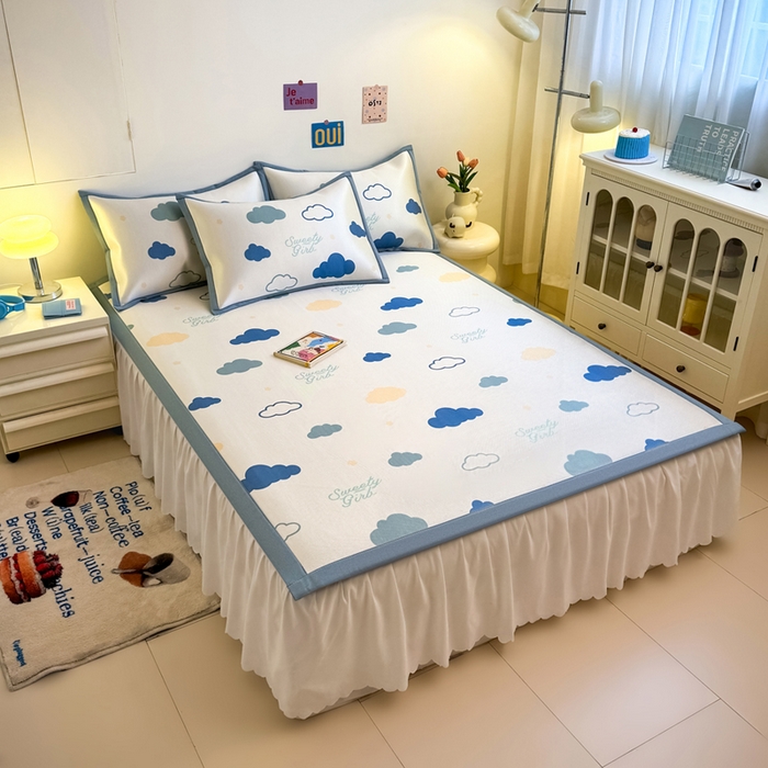 91家纺网 家纺一手货源 找家纺 全季家居 2025新款A类小清新数码印花冰藤席凉席席子 云朵 床席