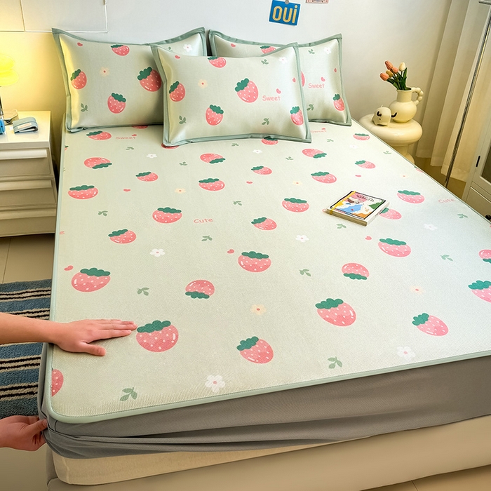 全季家居 2025新款A类小清新数码印花冰藤席凉席席子 草莓 床笠