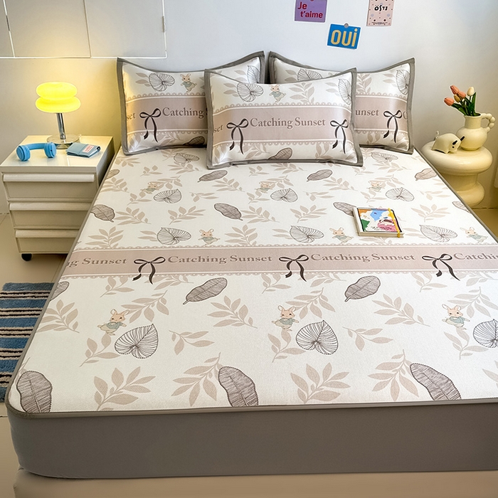 91家纺网 家纺一手货源 找家纺 全季家居 2025新款A类小清新数码印花冰藤席凉席席子 复古花园 床笠