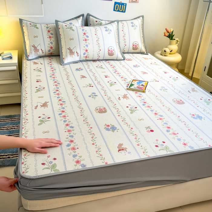 全季家居 2025新款A类小清新数码印花冰藤席凉席席子 花田小兔 床笠