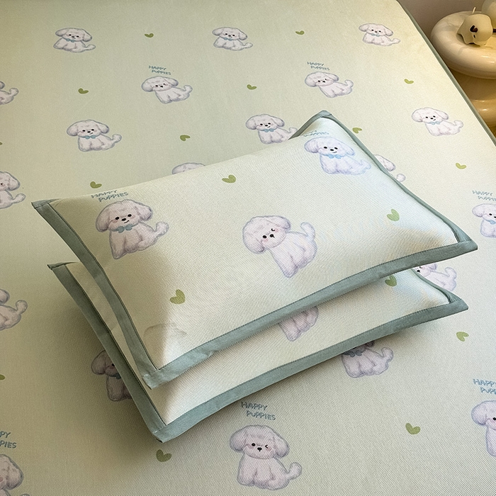 91家纺网 家纺一手货源 找家纺 全季家居 2025新款A类小清新数码印花冰藤席凉席席子 开心小狗 床笠