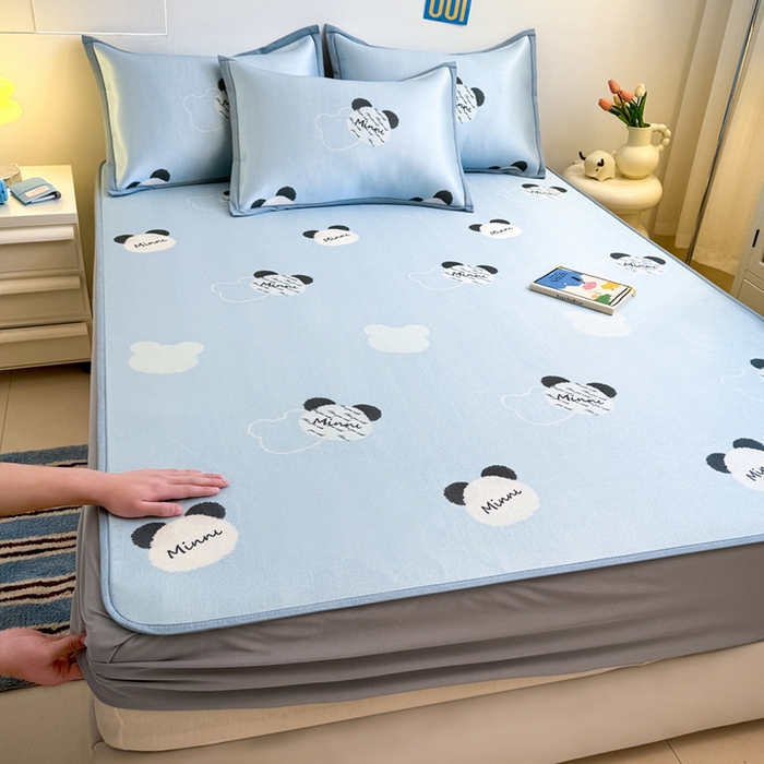 全季家居 2025新款A类小清新数码印花冰藤席凉席席子 蓝色熊猫 床笠