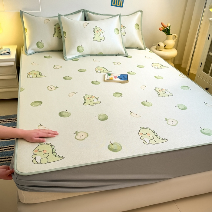 全季家居 2025新款A类小清新数码印花冰藤席凉席席子 苹果恐龙 床笠