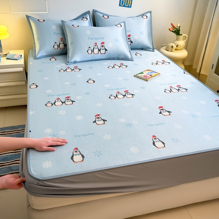 全季家居 2025新款A类小清新数码印花冰藤席凉席席子 企鹅家族 床笠