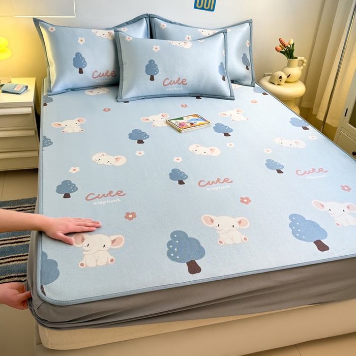 全季家居 2025新款A类小清新数码印花冰藤席凉席席子 森林小象 床笠