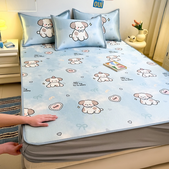 全季家居 2025新款A类小清新数码印花冰藤席凉席席子 微笑小狗 床笠