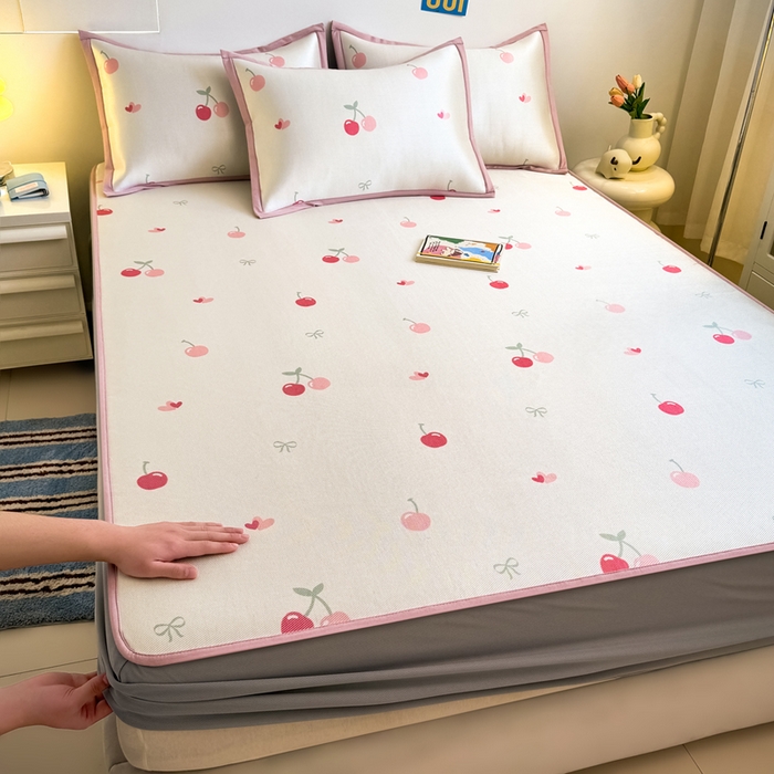 全季家居 2025新款A类小清新数码印花冰藤席凉席席子 小樱桃 床笠