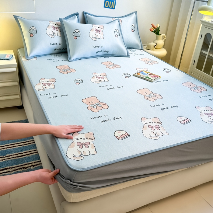 全季家居 2025新款A类小清新数码印花冰藤席凉席席子 雪糕猫咪 床笠