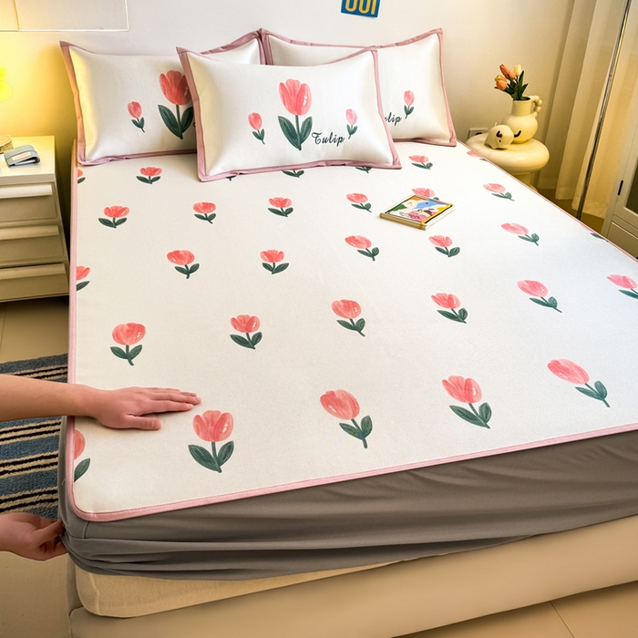 全季家居 2025新款A类小清新数码印花冰藤席凉席席子 郁金香 床笠