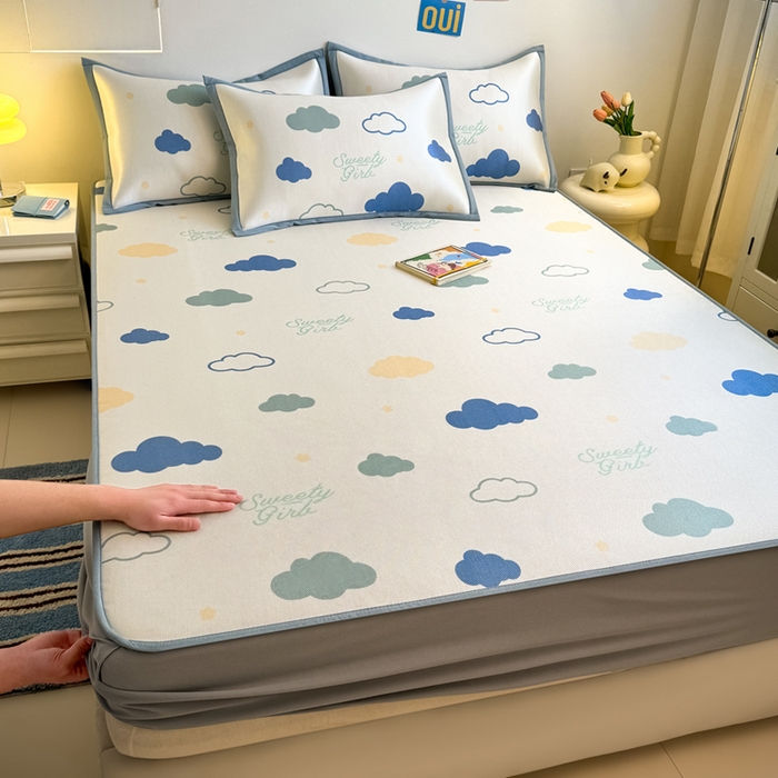 全季家居 2025新款A类小清新数码印花冰藤席凉席席子 云朵 床笠