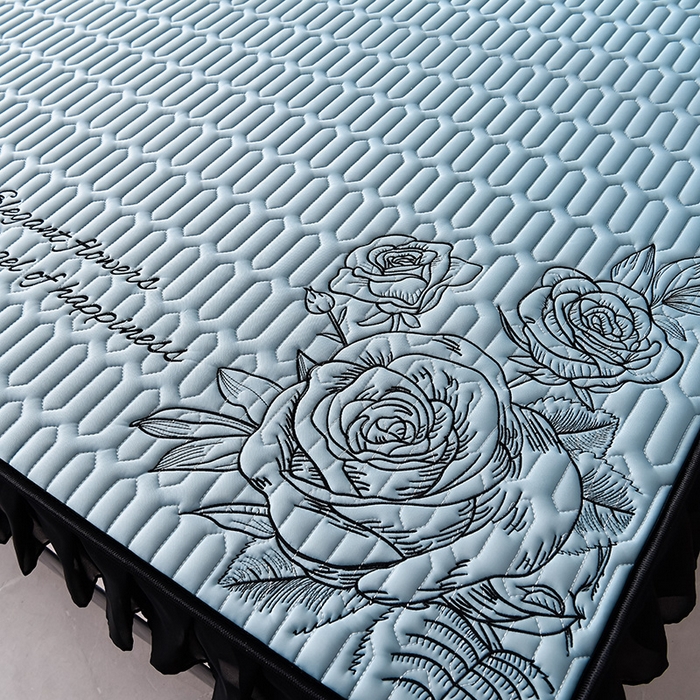 91家纺网 家纺一手货源 找家纺 炫拼家纺 2025春夏新款A类凉感丝花边床笠款乳胶凉席-法式玫瑰 法式玫瑰-宾利蓝