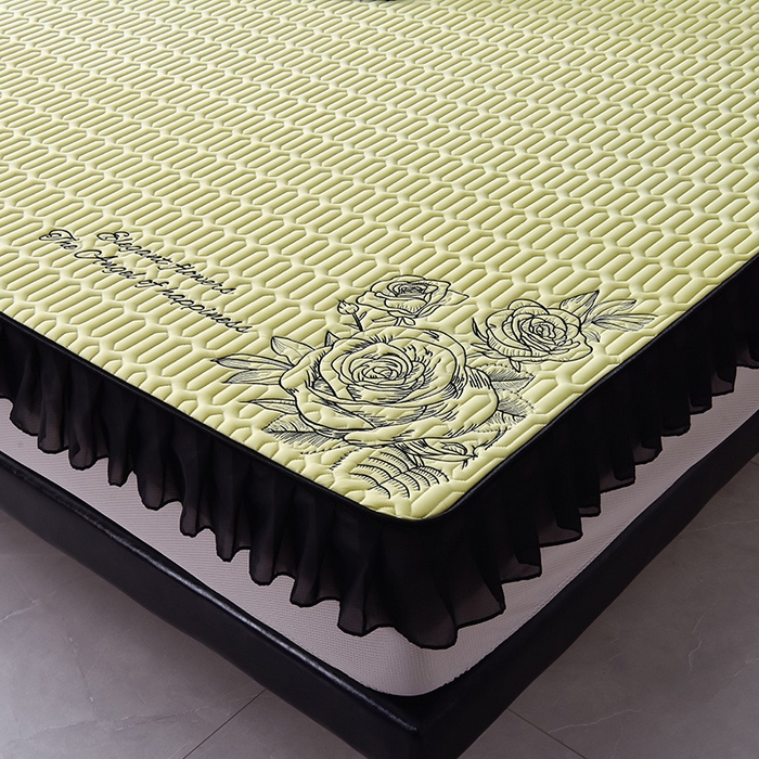 91家纺网 家纺一手货源 找家纺 炫拼家纺 2025春夏新款A类凉感丝花边床笠款乳胶凉席-法式玫瑰 法式玫瑰-仙草绿