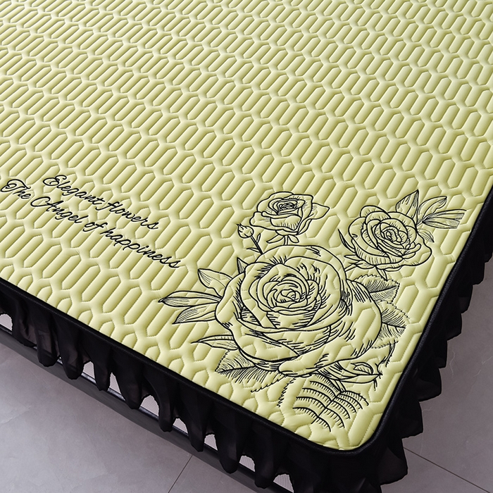 91家纺网 家纺一手货源 找家纺 炫拼家纺 2025春夏新款A类凉感丝花边床笠款乳胶凉席-法式玫瑰 法式玫瑰-仙草绿