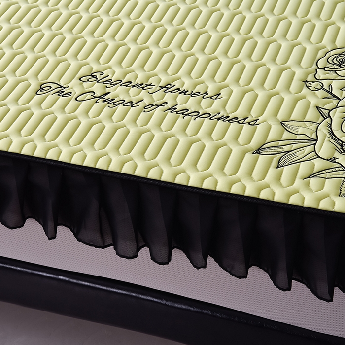 91家纺网 家纺一手货源 找家纺 炫拼家纺 2025春夏新款A类凉感丝花边床笠款乳胶凉席-法式玫瑰 法式玫瑰-仙草绿