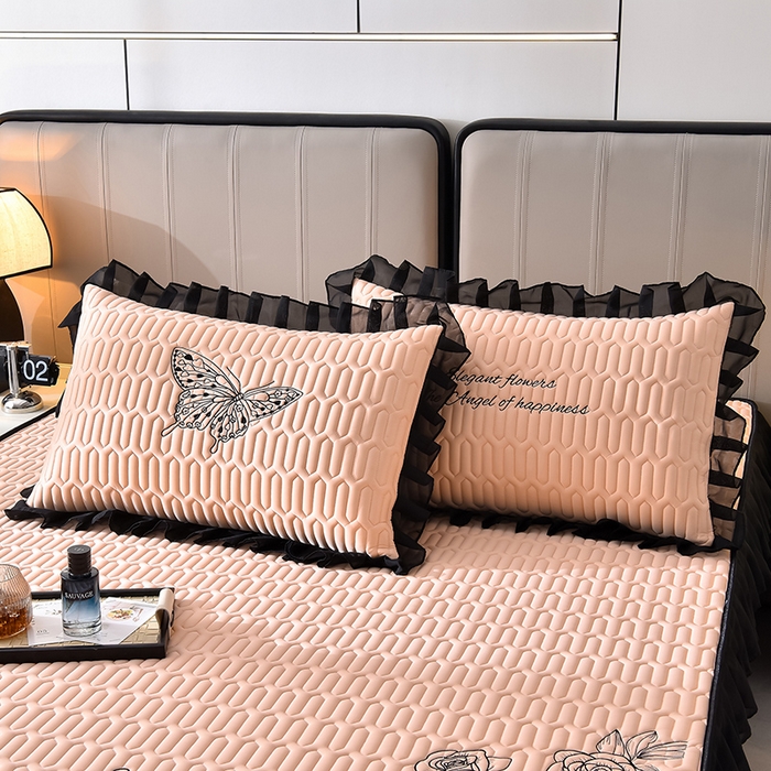 91家纺网 家纺一手货源 找家纺 炫拼家纺 2025春夏新款A类凉感丝花边床笠款乳胶凉席-法式玫瑰 法式玫瑰-香妃粉