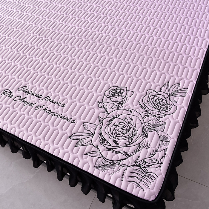 91家纺网 家纺一手货源 找家纺 炫拼家纺 2025春夏新款A类凉感丝花边床笠款乳胶凉席-法式玫瑰 法式玫瑰-熏衣紫