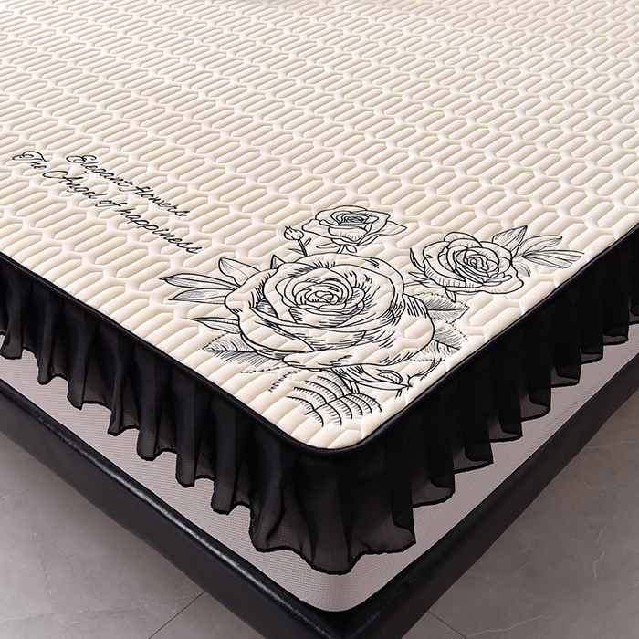 91家纺网 家纺一手货源 找家纺 炫拼家纺 2025春夏新款A类凉感丝花边床笠款乳胶凉席-法式玫瑰 法式玫瑰-玉石白