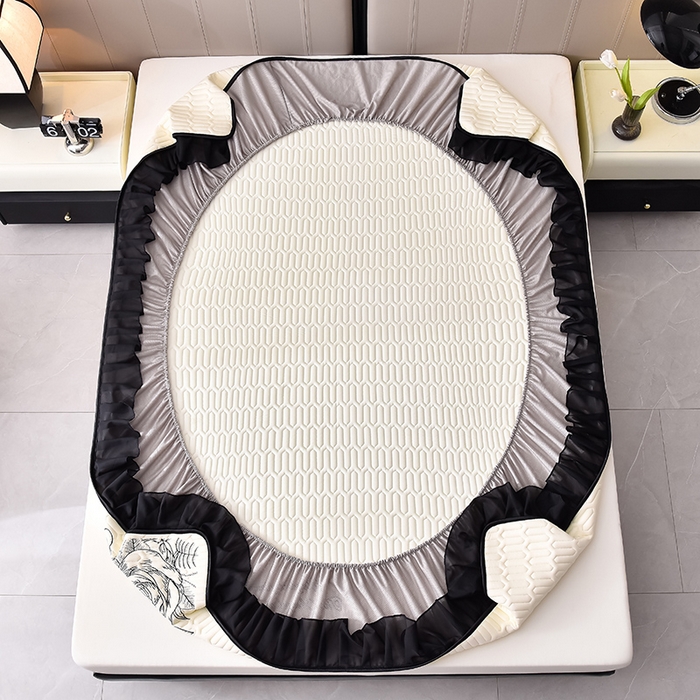 91家纺网 家纺一手货源 找家纺 炫拼家纺 2025春夏新款A类凉感丝花边床笠款乳胶凉席-法式玫瑰 法式玫瑰-玉石白