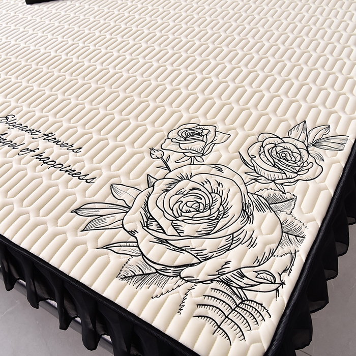 91家纺网 家纺一手货源 找家纺 炫拼家纺 2025春夏新款A类凉感丝花边床笠款乳胶凉席-法式玫瑰 法式玫瑰-玉石白