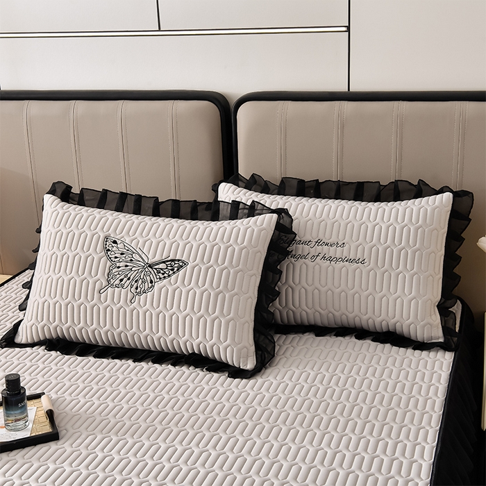 91家纺网 家纺一手货源 找家纺 炫拼家纺 2025春夏新款A类凉感丝花边床笠款乳胶凉席-法式玫瑰 法式玫瑰-珍珠灰