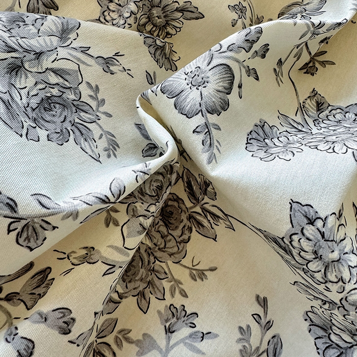 91家纺网 家纺一手货源 找家纺 宅家居 2025新款爆款轻法式赫本风复古印花13372纯棉四件套韩式黑色花边40支全棉三件套 洛莉娜