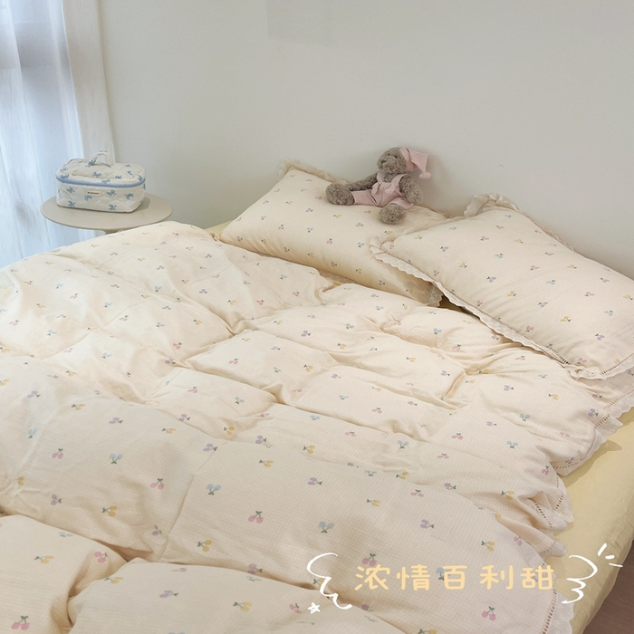荣轩2025新款全棉双层纱镂空花边工艺款四件套（铺床版）浓情百利甜