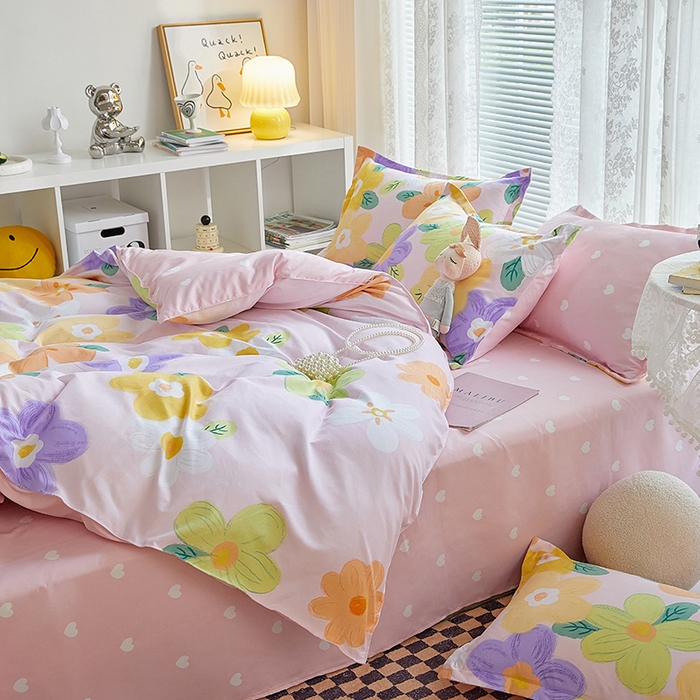 91家纺网 家纺一手货源 找家纺 世爵 2025新款磨毛印花单被套 花香半语粉