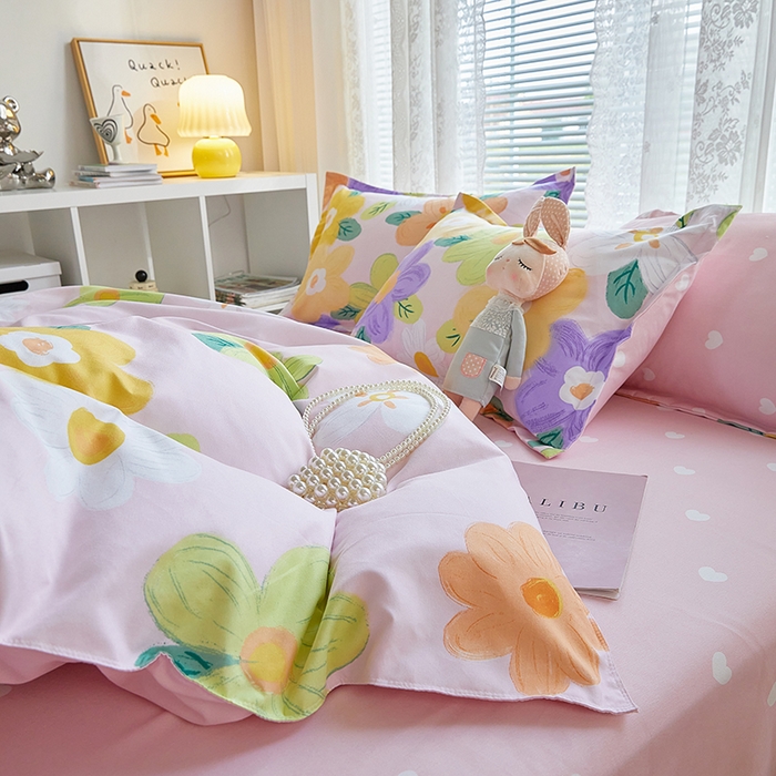 91家纺网 家纺一手货源 找家纺 世爵 2025新款磨毛印花单被套 花香半语粉