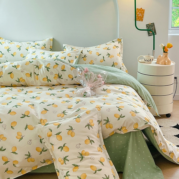 91家纺网 家纺一手货源 找家纺 世爵 2025新款磨毛印花单被套 清香柠檬