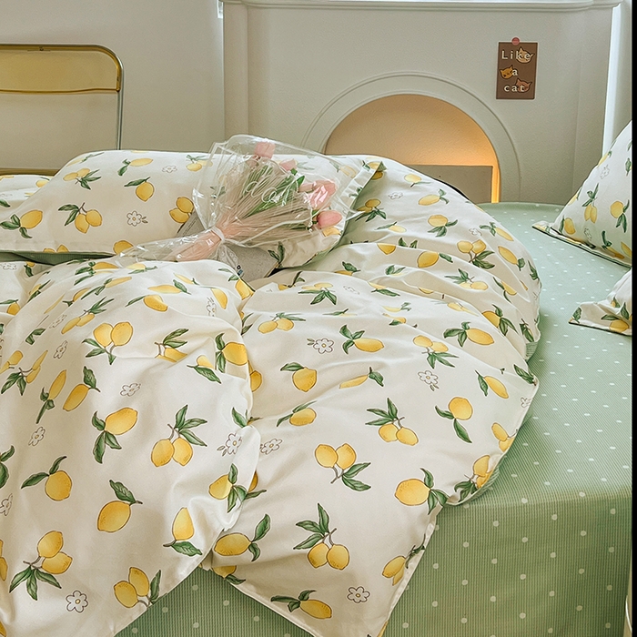 91家纺网 家纺一手货源 找家纺 世爵 2025新款磨毛印花单被套 清香柠檬