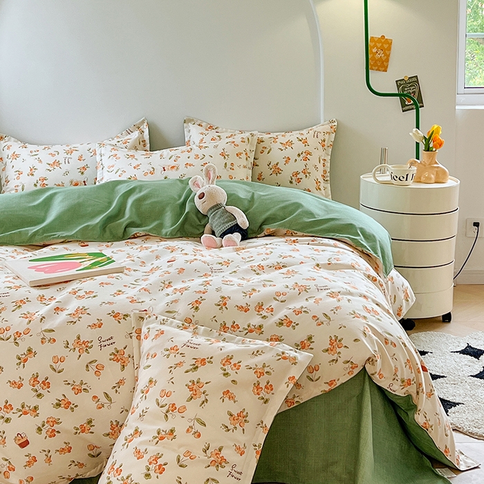 91家纺网 家纺一手货源 找家纺 世爵家纺 2023新款亲肤印花磨毛四件套 花小兔