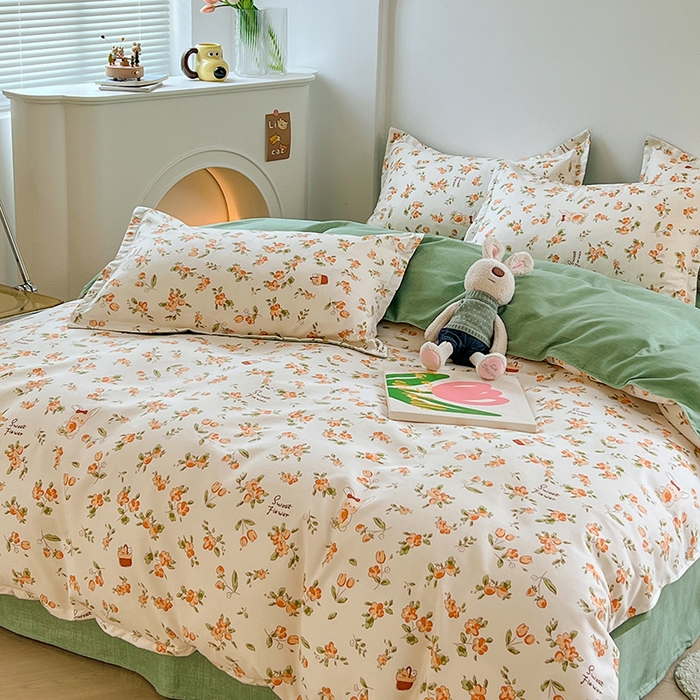 91家纺网 家纺一手货源 找家纺 世爵家纺 2023新款亲肤印花磨毛四件套 花小兔