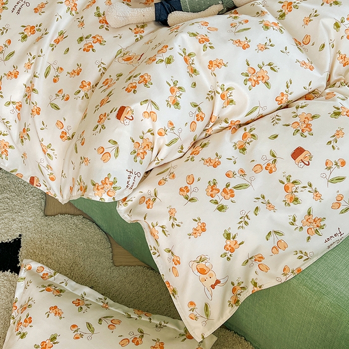 91家纺网 家纺一手货源 找家纺 世爵家纺 2023新款亲肤印花磨毛四件套 花小兔