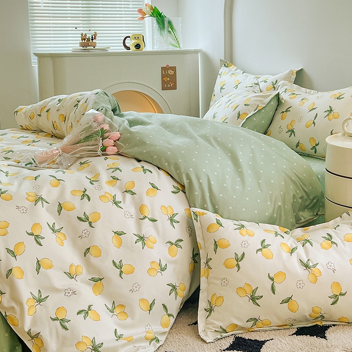 91家纺网 家纺一手货源 找家纺 世爵家纺 2023新款亲肤印花磨毛四件套 清香柠檬