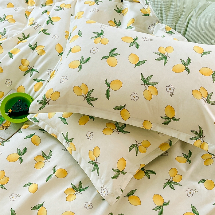 91家纺网 家纺一手货源 找家纺 世爵家纺 2023新款亲肤印花磨毛四件套 清香柠檬