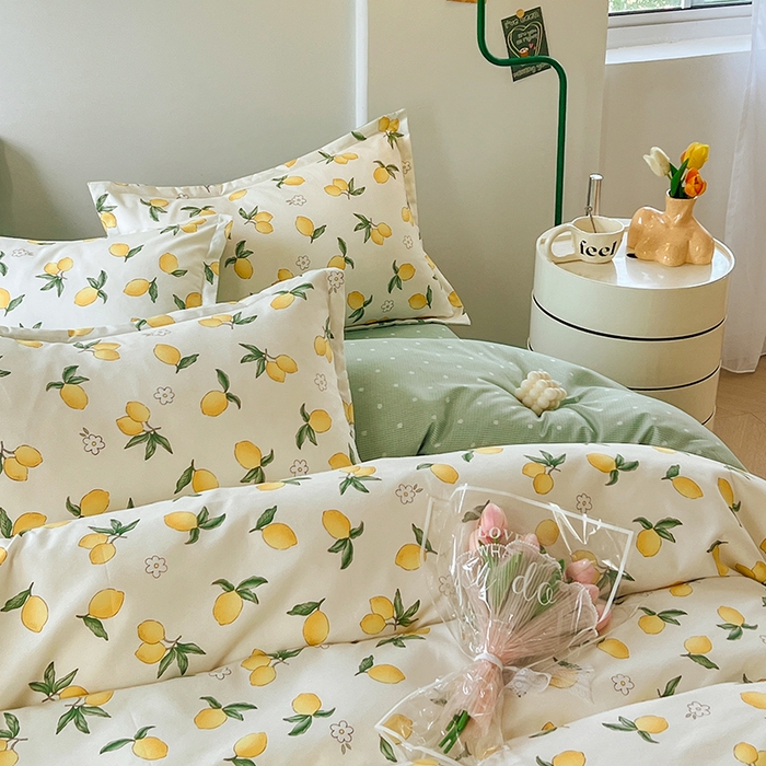 91家纺网 家纺一手货源 找家纺 世爵家纺 2023新款亲肤印花磨毛四件套 清香柠檬