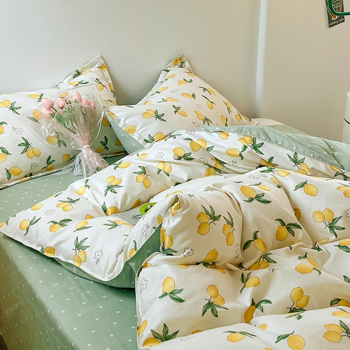 91家纺网 家纺一手货源 找家纺 世爵家纺 2023新款亲肤印花磨毛四件套 清香柠檬