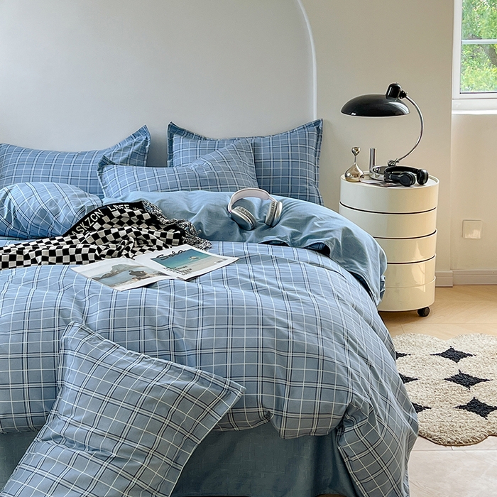 91家纺网 家纺一手货源 找家纺 世爵家纺 2023新款亲肤印花磨毛四件套 格言-蓝