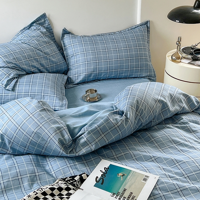 91家纺网 家纺一手货源 找家纺 世爵家纺 2023新款亲肤印花磨毛四件套 格言-蓝