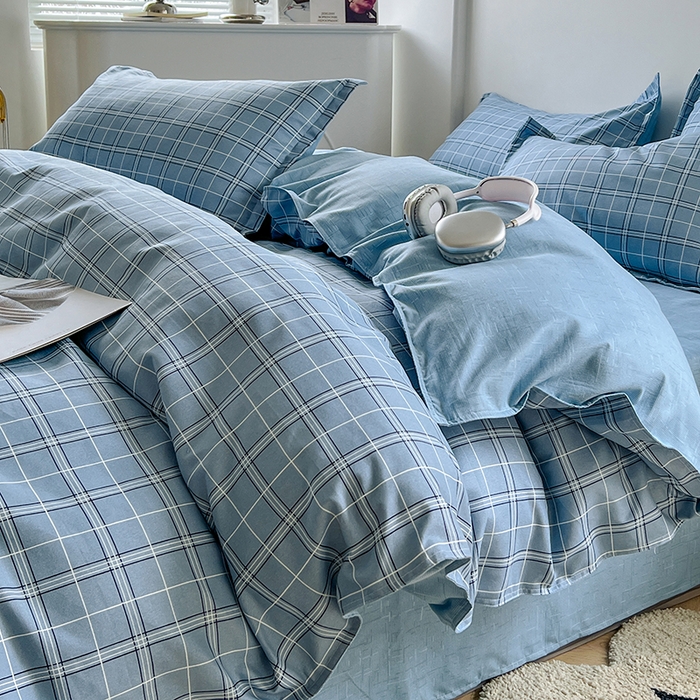 91家纺网 家纺一手货源 找家纺 世爵家纺 2023新款亲肤印花磨毛四件套 格言-蓝