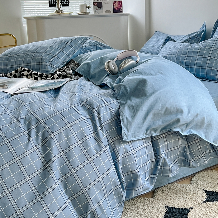 91家纺网 家纺一手货源 找家纺 世爵家纺 2023新款亲肤印花磨毛四件套 格言-蓝