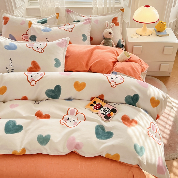 91家纺网 家纺一手货源 找家纺 世爵家纺 2023新款亲肤印花磨毛四件套 甜心小兔