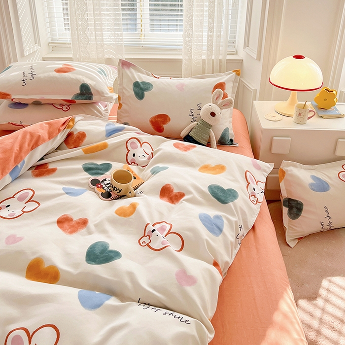 91家纺网 家纺一手货源 找家纺 世爵家纺 2023新款亲肤印花磨毛四件套 甜心小兔