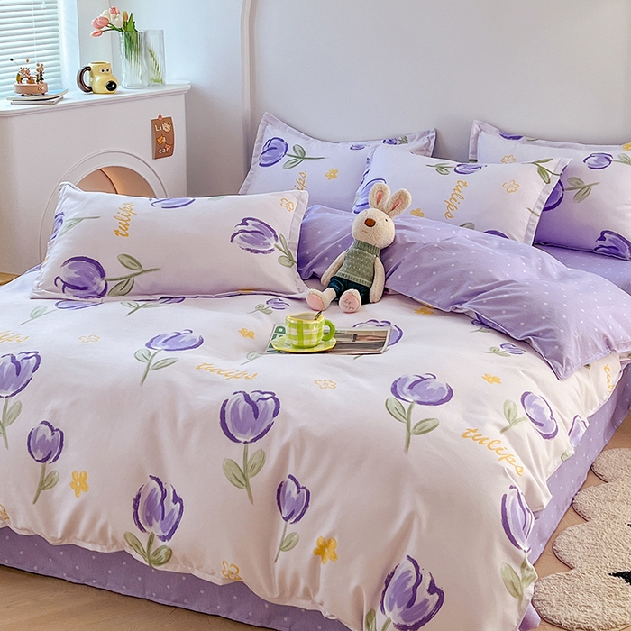 91家纺网 家纺一手货源 找家纺 世爵家纺 2023新款亲肤印花磨毛四件套 郁金花海