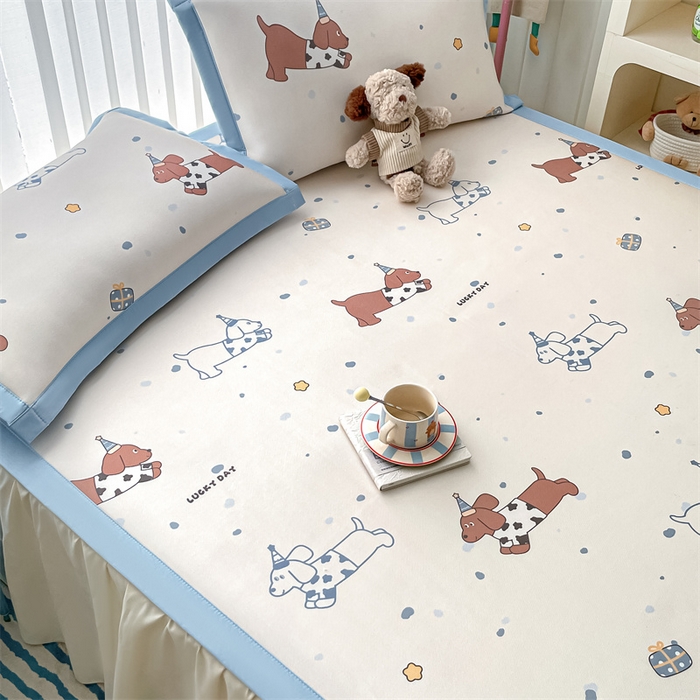 91家纺网 家纺一手货源 找家纺 美澳家纺 2025新款数码印花碳光冰丝席床席床笠三件套 狗狗丫